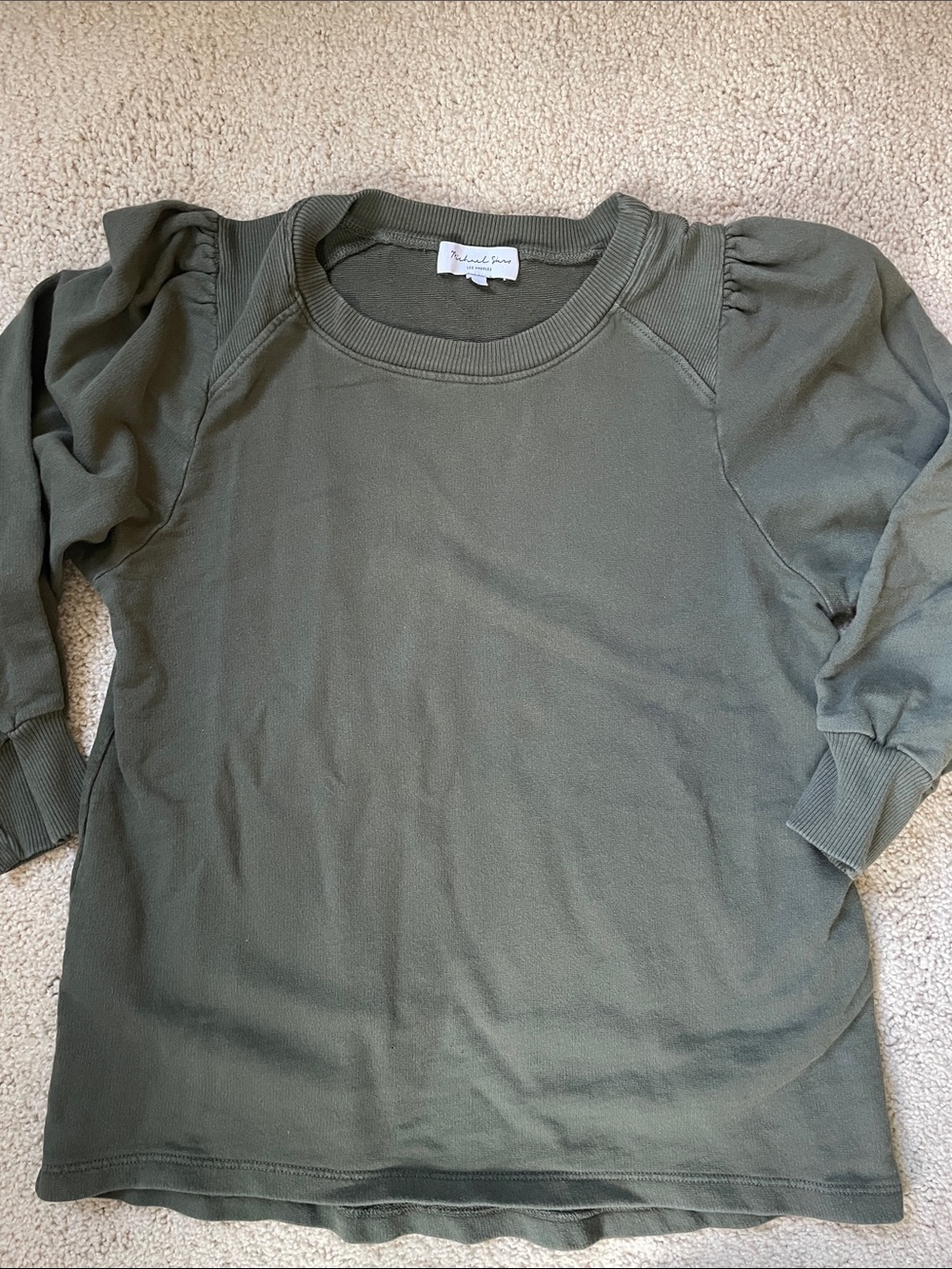 Michael Stars Olive Puff-Sleeve Crew Sweatshirt